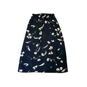 1990s VTG Amanda Sport Navy Blue Cream Floral Patterned Maxi Skirt Size Large